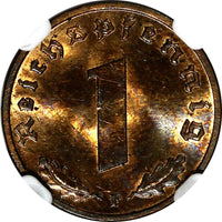 GERMANY-Third Reich 1937 F 1 Reichspfennig NGC MS64 RB TOP GRADED KM# 89 (003)