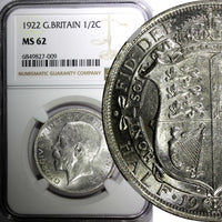 Great Britain George V Silver 1922 1/2 Crown NGC MS62 32.3 mm KM# 818.1a (9)