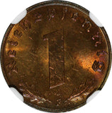 Germany-Third Reich Bronze 1939 F 1 Reichspfennig NGC MS65 RB TOP GRADED KM89(8)