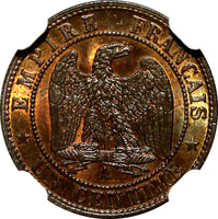 France Napoleon III Bronze 1862 A 1 Centime NGC MS63 BN Paris Mint KM# 795.1 (1)
