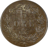 Sweden Carl XV Adolf (1859-1872) Bronze 1867 L.A.5 Ore 28.9mm UNC KM# 707 (394)