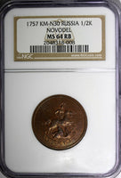 RUSSIA Elizabeth Copper 1757 Denga 1/2 Kopeck NGC MS64 RB Bit-502 (R2) KM# N30