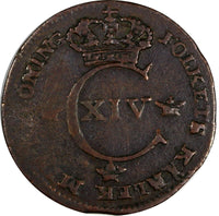 SWEDEN Carl XIV Johan Copper 1820 1/4 Skilling 26 mm  KM# 595 (471)