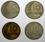 PERU LOT OF 4 COINS 1937-1940 10 Centavos KM# 214.2 (13 510)