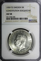 SWEDEN Silver 1959 TS 5 Kronor NGC AU58 Constitution Sesquicentennial KM# 830(8)