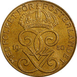 Sweden Gustaf V  Bronze 1950 2 Öre Last Year Type BU KM#778 (21 949)