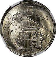 SPAIN Caudillo 1957 (60) 5 Pesetas NGC MS64 1 GRADED HIGHER KM# 786 (029)