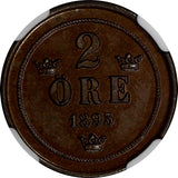 SWEDEN Oscar II Bronze 1895 2 Ore NGC MS64 BN Mintage-781,000  KM# 746 (002)