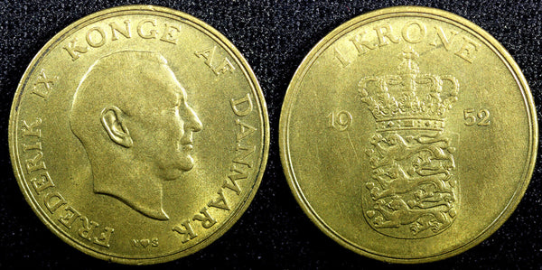 DENMARK Frederik IX Aluminum-Bronze 1952 N S 1 Krone UNC KM# 837.1 (23 097)