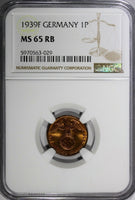 Germany-Third Reich Bronze 1939 F 1 Reichspfennig NGC MS65 RB TOP GRADED KM89(9)