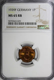 Germany-Third Reich Bronze 1939 F 1 Reichspfennig NGC MS65 RB TOP GRADED KM89(9)