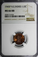 Netherlands East Indies Wilhelmina I 1945 P 1/2 Cent NGC MS66 RB KM# 314.2 (024)