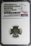 German States BRANDENBURG-ANSBACH 1789-S 1 Kreuzer NGC UNC DETAILS KM# 330 (043)