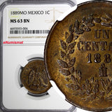 Mexico SECOND REPUBLIC Copper 1889 Mo 1 Centavo NGC MS63 BN   KM# 391.6 (006)