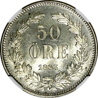 SWEDEN Oscar II Silver 1883 EB 50 Ore NGC MS63 GEM COIN BETTER DATE KM# 740(021)