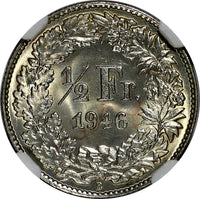 Switzerland Silver 1946 B 1/2 Franc NGC MS64 Standing Helvetia KM# 23 (026)