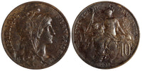 France Bronze 1908 10 Centimes 30mm XF+ KM# 843 (20 775)