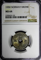 Norway Haakon VII Copper-Nickel 1950 1 Krone NGC MS64 NICE TONED KM# 385 (132)