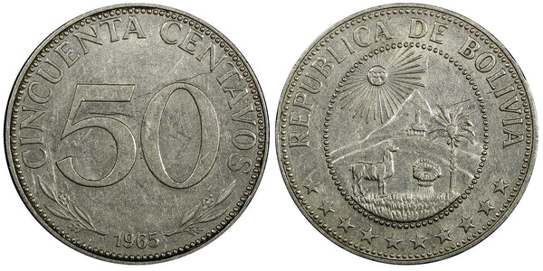 Bolivia 1965 50 Centavos Germany Mint 24mm 1st Year Type KM# 190 ( 21 982)