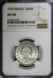 Brazil Silver 1929 2000 Reis NGC  AU58 KM# 526 (007)