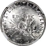 France Silver 1916 1 Franc NGC AU58 Paris Mint KM# 844.1 (039)