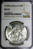 Mexico ESTADOS UNIDOS MEXICANOS Silver 1978 Mo 100 Pesos NGC MS63 KM# 483.2 (9)