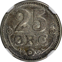 DENMARK Christian X SILVER 1917 25 Øre NGC AU58 WWI Issue SCARCE DATE KM815.1(7)