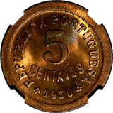 Cape Verde Bronze 1930 5 Centavos NGC MS65 RB 1 GRADED HIGHEST BY NGC KM# 1(3)