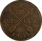 SWEDEN COPPER Gustaf IV Adolf 1803 1/2 SKILLING 30.5mm KM#565 (17 894)