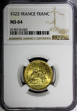 FRANCE Aluminum-Bronze 1923 1 Franc NGC MS64 GAD-468 KM# 876 (062)