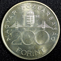 HUNGARY Silver 1994 200 Forint D. Ferenc 1803-1876 UNC KM# 707 (23 875)