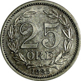 SWEDEN Oscar II Silver 1885 EB 25 Ore XF/aUNC SCARCE KM# 739