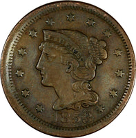 US Copper 1853 Braided Hair Large Cent 1 c. (17 099)