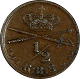 Denmark Christian VIII Copper 1842 FK//VS 1/2 Rigsbankskilling KM# 725 (17 394)