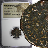 WESTERN ROMAN VALENTINIAN I  AD 364-375 AE3 Nummus /Rev.Victory Angel  NGC (075)