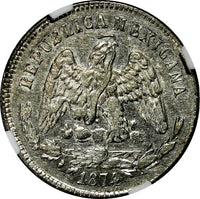 Mexico SECOND REPUBLIC Silver 1874 ZS A 25 Centavos NGC AU55 Zacatecas KM# 406.9