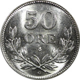 SWEDEN Gustaf V Silver 1939 G 50 Ore Mintage-921,750 UNC KM# 788 (22 259)