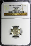 Germany HAMBURG Silver 1841 HSK Schilling NGC MS64 RARE TOP GRADED KM# 558 (007)