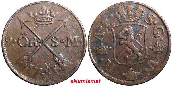 SWEDEN COPPER  Adolf Frederick 1761 2 Ore, S.M. Low Mintage:422,000 KM# 461 (31)