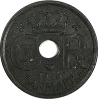 Denmark Christian X German Occupation Zinc 1945 25 Ore WWII Issue KM# 823.2a (5)