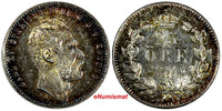 SWEDEN Carl XV Silver 1871/61 25 ORE OVERDATE UNC Rainbow Toning KM# 712 (17206)