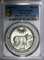 Swiss Basel Zoo Medal 1974.100th Anniversary 33mm PCGS MS64 TOP GRADED (89)