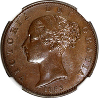Great Britain Victoria Copper 1853 1/2 Penny NGC MS63 BN Nice Toned KM#726 (22)