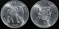 SOMALIA  Aluminum  1999 5 Shillings Elephant FAO UNC KM# 45 (24 133)