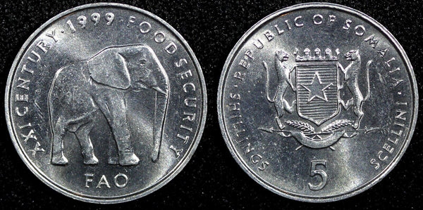 SOMALIA  Aluminum  1999 5 Shillings Elephant FAO UNC KM# 45 (24 133)