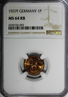 GERMANY-Third Reich 1937 F 1 Reichspfennig NGC MS64 RB TOP GRADED KM# 89 (003)