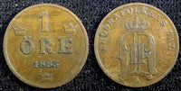 Sweden Oscar II Bronze 1883 1 Öre  Large letters KM# 750  (23 158)