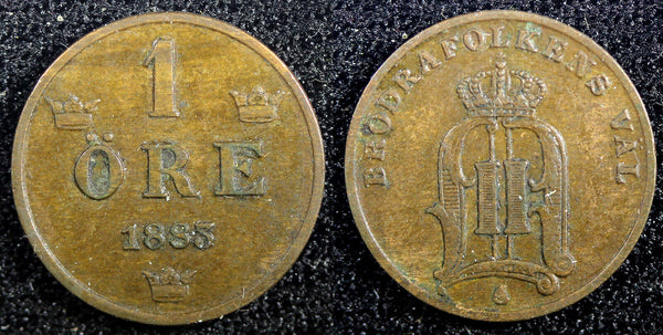 Sweden Oscar II Bronze 1883 1 Öre  Large letters KM# 750  (23 158)