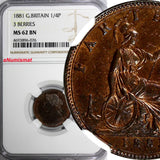 Great Britain Victoria Bronze 1881 Farthing 3 BERRIES NGC MS62 BN KM# 753 (076)