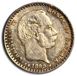 Denmark Christian IX Silver 1889 (h) CS  10 Ore VF/XF Toning 16mm KM# 795.1 (11)